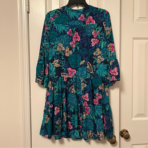 Lilly Pulitzer Gabriel Dress Navy Life of the Party Flare Sleeve Lileeze Size 00 - Picture 7 of 7